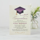 Partei für lila Mörtel und Diplom Einladung (Stehend Vorderseite)