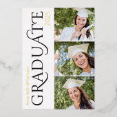 Partei für Side Typografy 3 Foto Graduation Folieneinladung (Vorderseite)