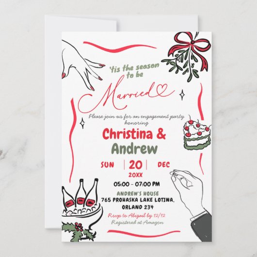 Partei für Verheiratetes Engagement im Weihnachtsh Einladung (Vorderseite)