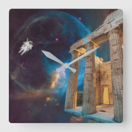 Parthenon Acropolis Greece Meets Space Quadratische Wanduhr
