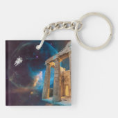 Parthenon Acropolis Griechenland trifft Raumfahrt Schlüsselanhänger (Rückseite)