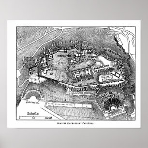 Parthenon auf der Karte von Athen Poster