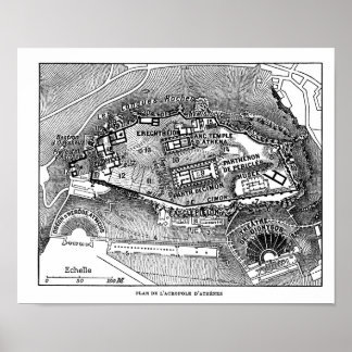 Parthenon auf der Karte von Athen Poster