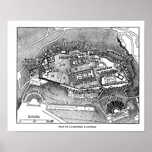 Parthenon auf der Karte von Athen Poster (Vorne)