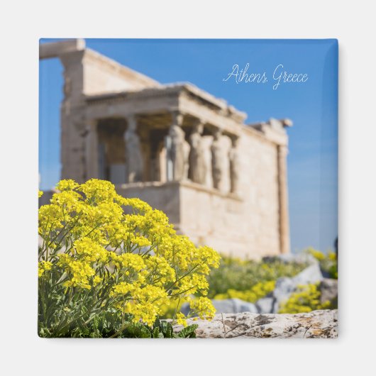 Parthenon-Tempel mit Frühlingsblumen Magnet (Vorne)