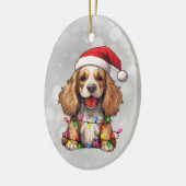 Parti Cocker Spaniel in Weihnachtslicht rasiert Keramik Ornament (Links)