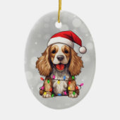 Parti Cocker Spaniel in Weihnachtslicht rasiert Keramik Ornament (Vorne)