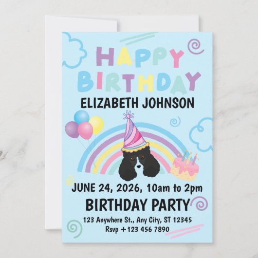 Parti Poodle Birthday Invitation in Blue Einladung (Vorderseite)