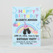 Parti Poodle Birthday Invitation in Blue Einladung (Stehend Vorderseite)