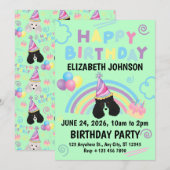 Parti Poodle Birthday Invitation in Green Einladung (Vorne/Hinten)