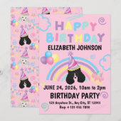 Parti Poodle Birthday Invitation in Pink Einladung (Vorne/Hinten)