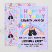 Parti Poodle Birthday Invitation in Purple Einladung (Vorne/Hinten)
