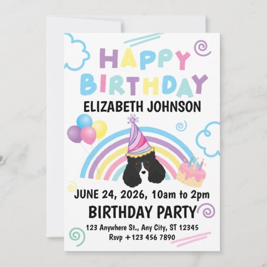 Parti Poodle Birthday Invitation in White Einladung (Vorderseite)