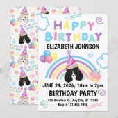 Parti Poodle Birthday Invitation in White Einladung (Vorne/Hinten)