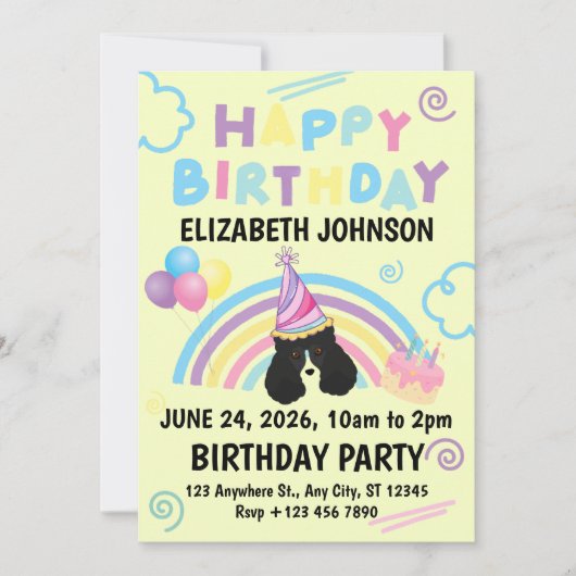 Parti Poodle Birthday Invitation in Yellow Einladung (Vorderseite)