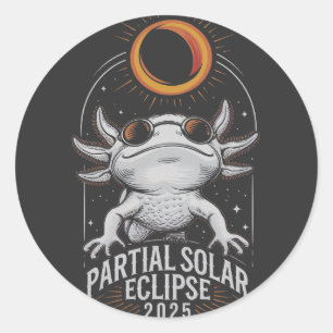 Partial Solar Eclipse 2025 Axolotl Amphibian Runder Aufkleber
