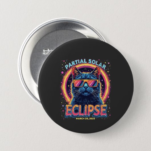 Partial Solar Eclipse 2025 Cat Kitten Button (Vorne & Hinten)