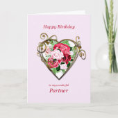 Partner Birthday Antique Painted Rose Karte (Vorderseite)