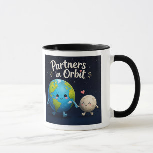 Partner in der Umlaufbahn. Süße Erde und Mond Illu Tasse