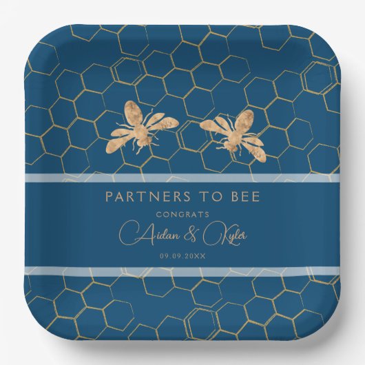 Partner von Bee Indigo & Honeycomb Polterabend Pappteller (Vorderseite)