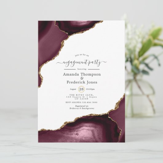 Partnerin für Burgund und Gold-Agate Einladung (Stehend Vorderseite)