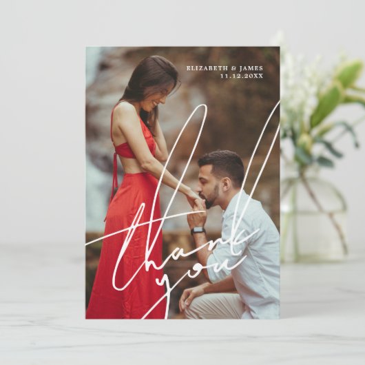 Partnerschaftspartei für zwei Fotos Dankeschön Kar Dankeskarte (Stehend Vorderseite)
