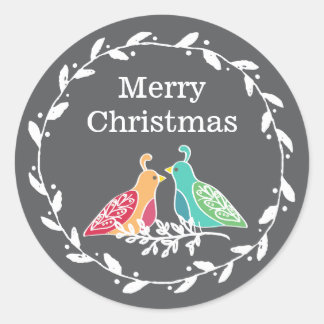 Partridge Birds Rustikaler Wreath Frohe Weihnachte Runder Aufkleber