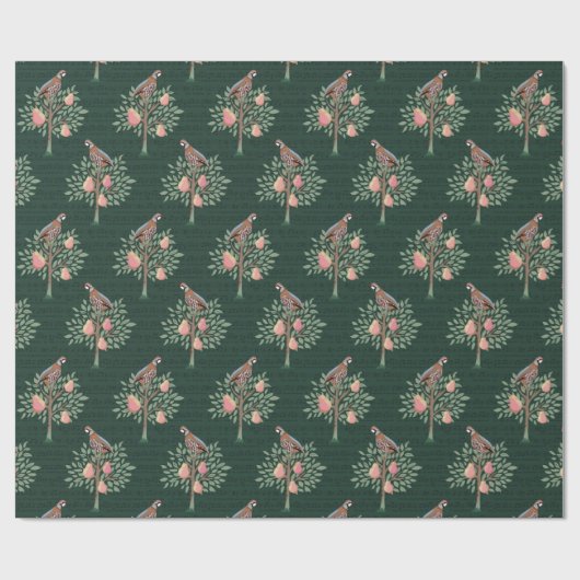 Partridge in a pear tree Christmas Carole on green Geschenkpapier (Flach)