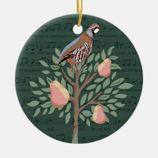 Partridge in a pear tree Christmas Carole on green Keramik Ornament (Vorne)