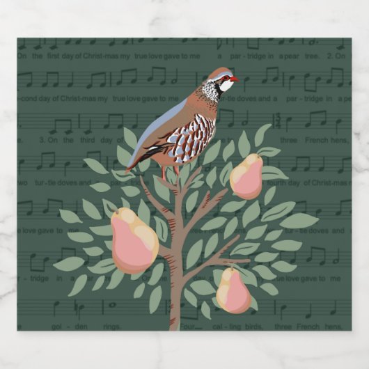 Partridge in a pear tree Christmas Carole on green Schaumweinetikett (Einzelnes Label)