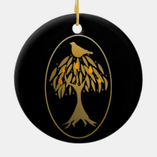 Partridge in a Pear Tree Gold Keramik Ornament