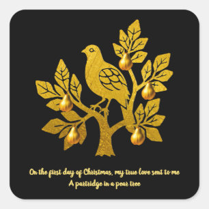 Partridge in einem Birnenbaum Black Golden Christm Quadratischer Aufkleber