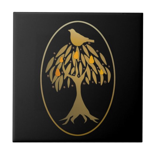 Partridge in einem Birnenbaum Gold Fliese (Vorderseite)