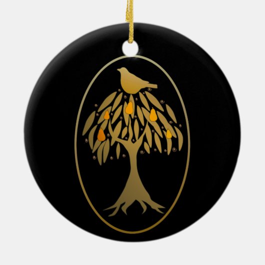 Partridge in einem Birnenbaum Gold Keramikornament (Hinten)