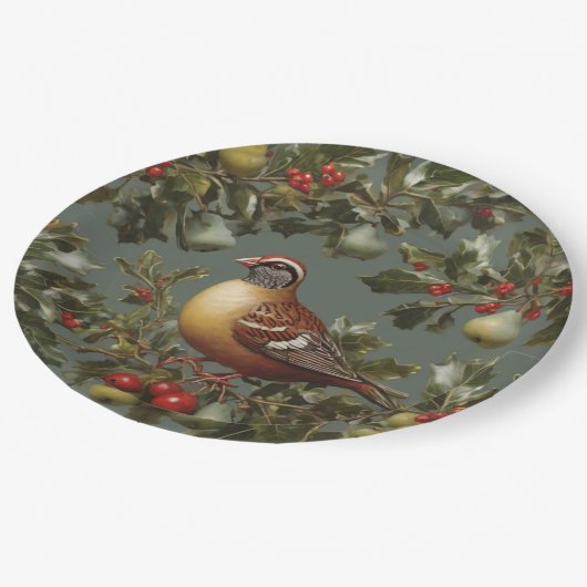 Partridge in einem Birnenbaum Pappteller (Schrägansicht)