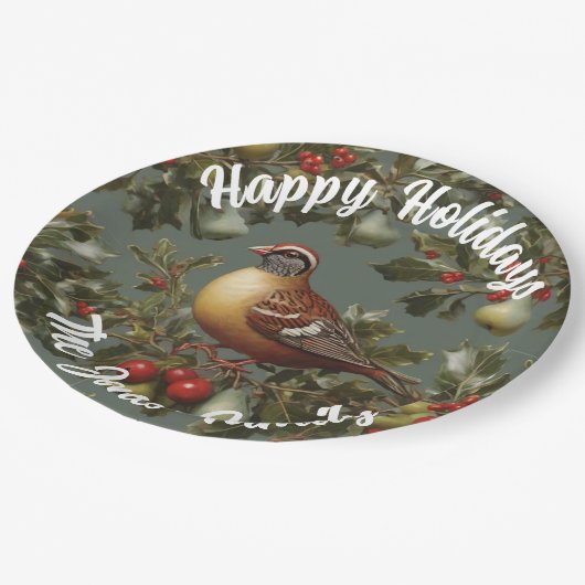 Partridge in einem Birnenbaum Pappteller (Schrägansicht)