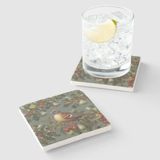 Partridge in einem Birnenbaum Steinuntersetzer (Seitenansicht)