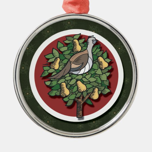 Partridge in einem Birnenbaumschmuck Silbernes Ornament (Vorne)