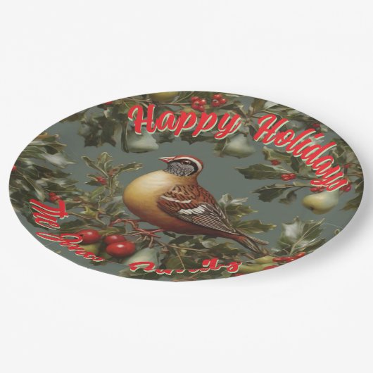 Partridge in einer Birne personalisieren Pappteller (Schrägansicht)
