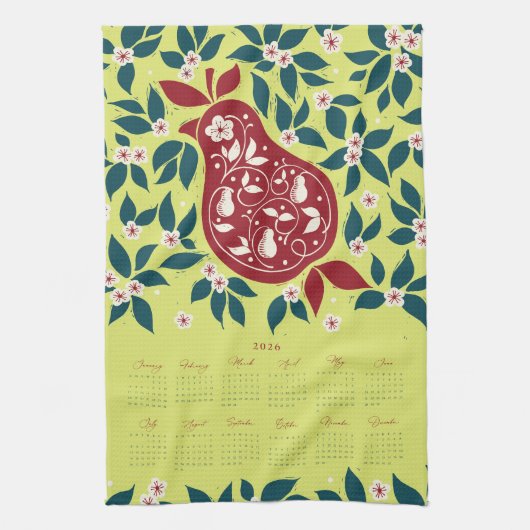 Partridge Pear Tree 2026 Calendar - Bartlett Green Geschirrtuch (Vertikal)