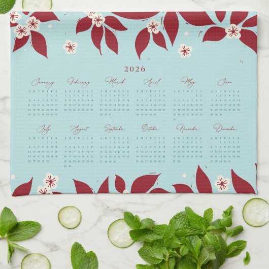 Partridge Pear Tree 2026 Calendar - Cranberry Geschirrtuch (Gefaltet)