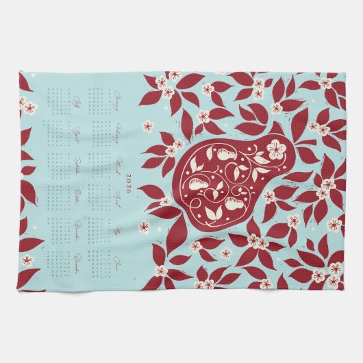Partridge Pear Tree 2026 Calendar - Cranberry Geschirrtuch (Horizontal)