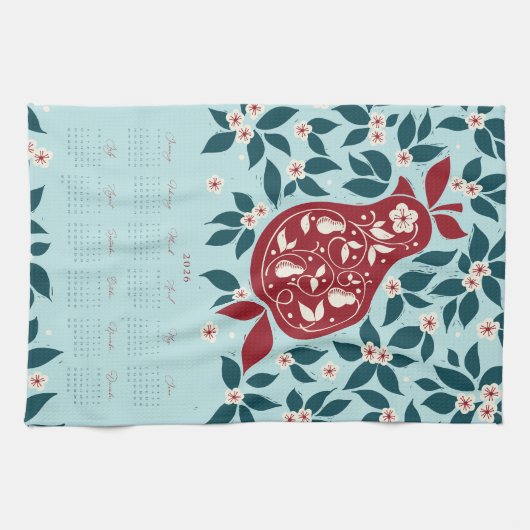 Partridge Pear Tree 2026 Calendar - Evergreen Geschirrtuch (Horizontal)