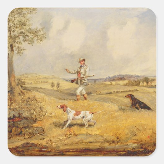 Partridge Shooting (Öl auf Tafel) Quadratischer Aufkleber (Vorderseite)