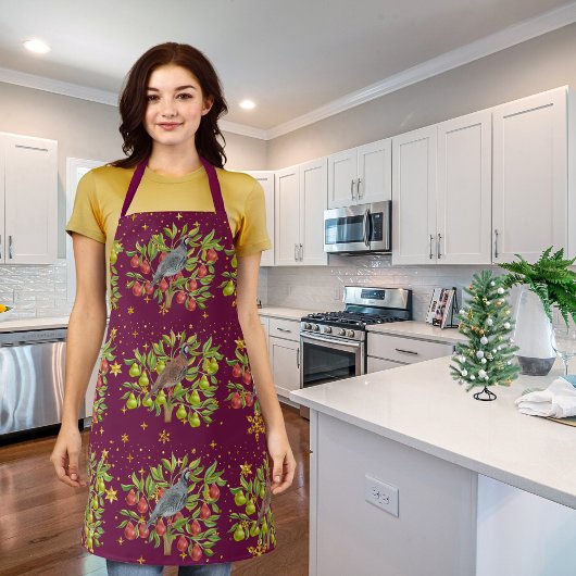 Partridges, Birnen und Schneeflocken bordeauxfarbe Schürze