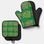 Partridges, Birnen und Schneeflocken grün Ofenhandschuh & Topflappen-Set (Vorderseite/Rückseite)