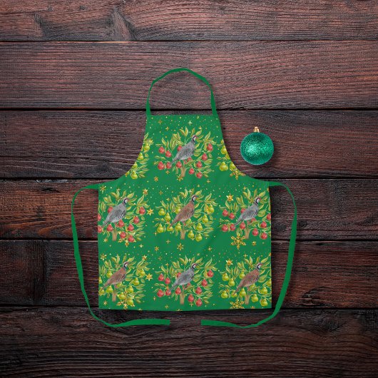 Partridges, Birnen und Schneeflocken grün Schürze