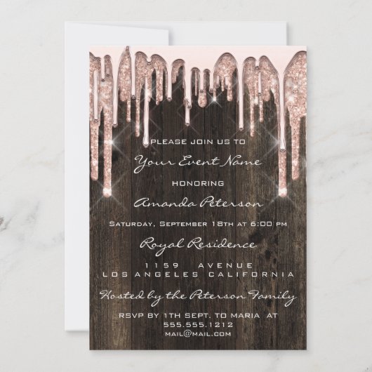 Party 16. Kiss Lips Rose Glitzer Holz. Rot Einladung (Rückseite)