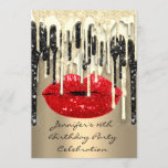 Party 16. Lips Kiss Black Red Glitzer Tropfen Einladung<br><div class="desc">Blumendesign</div>