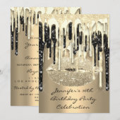 Party 16. Lips Kiss Black Silver Glitzer Tropfen Einladung (Vorne/Hinten)